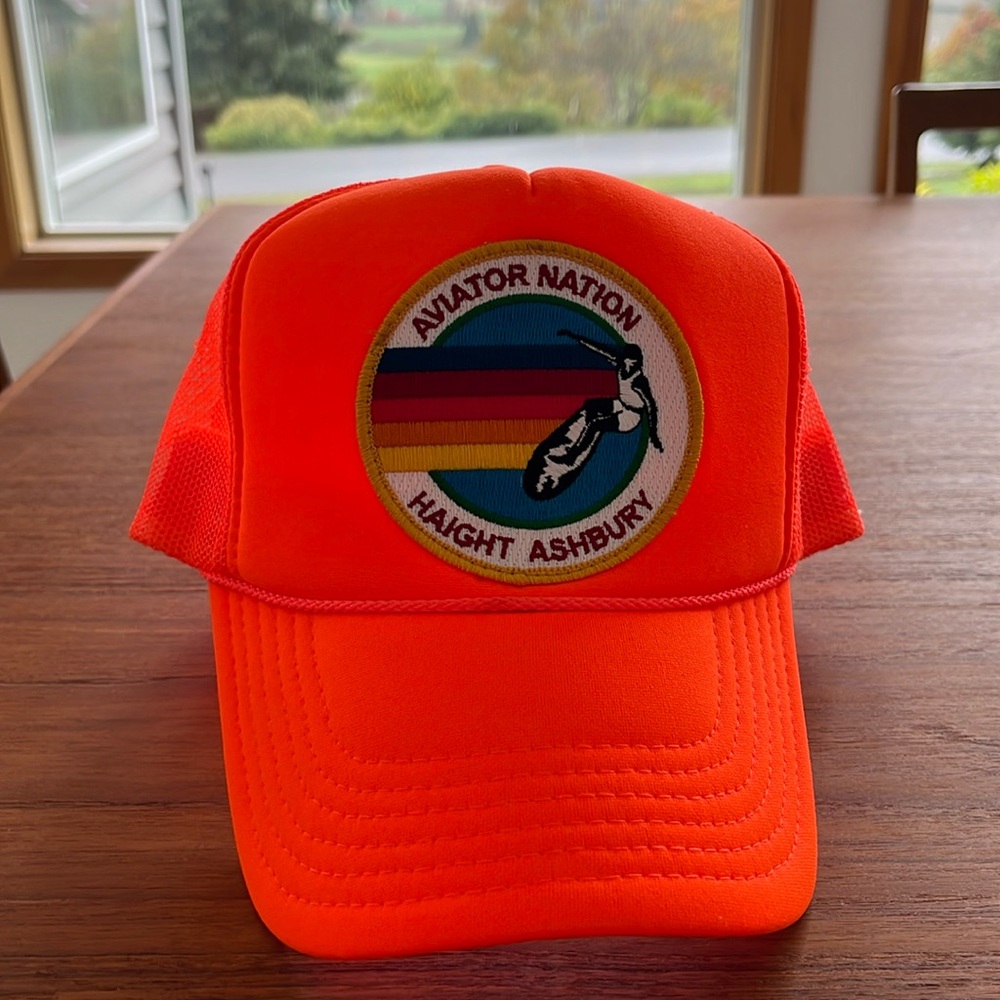 aviator nation bright orange trucker style hat